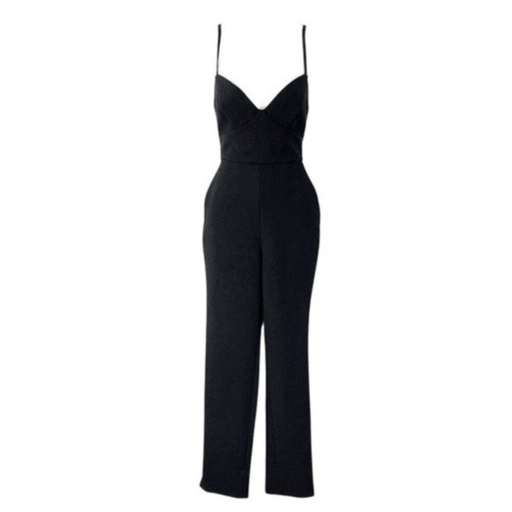 BCBGMaxazria Black Slim Cutout Tailored Ankle Skinny Jumpsuit Size Small NWT